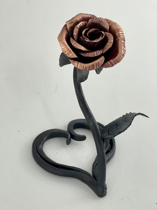 Copper Rose w/ Horseshoe Heart Base
