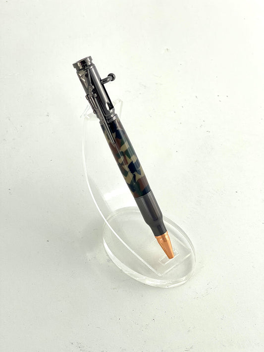 Bolt Action Pen with Dark Camo Chip Acrylic