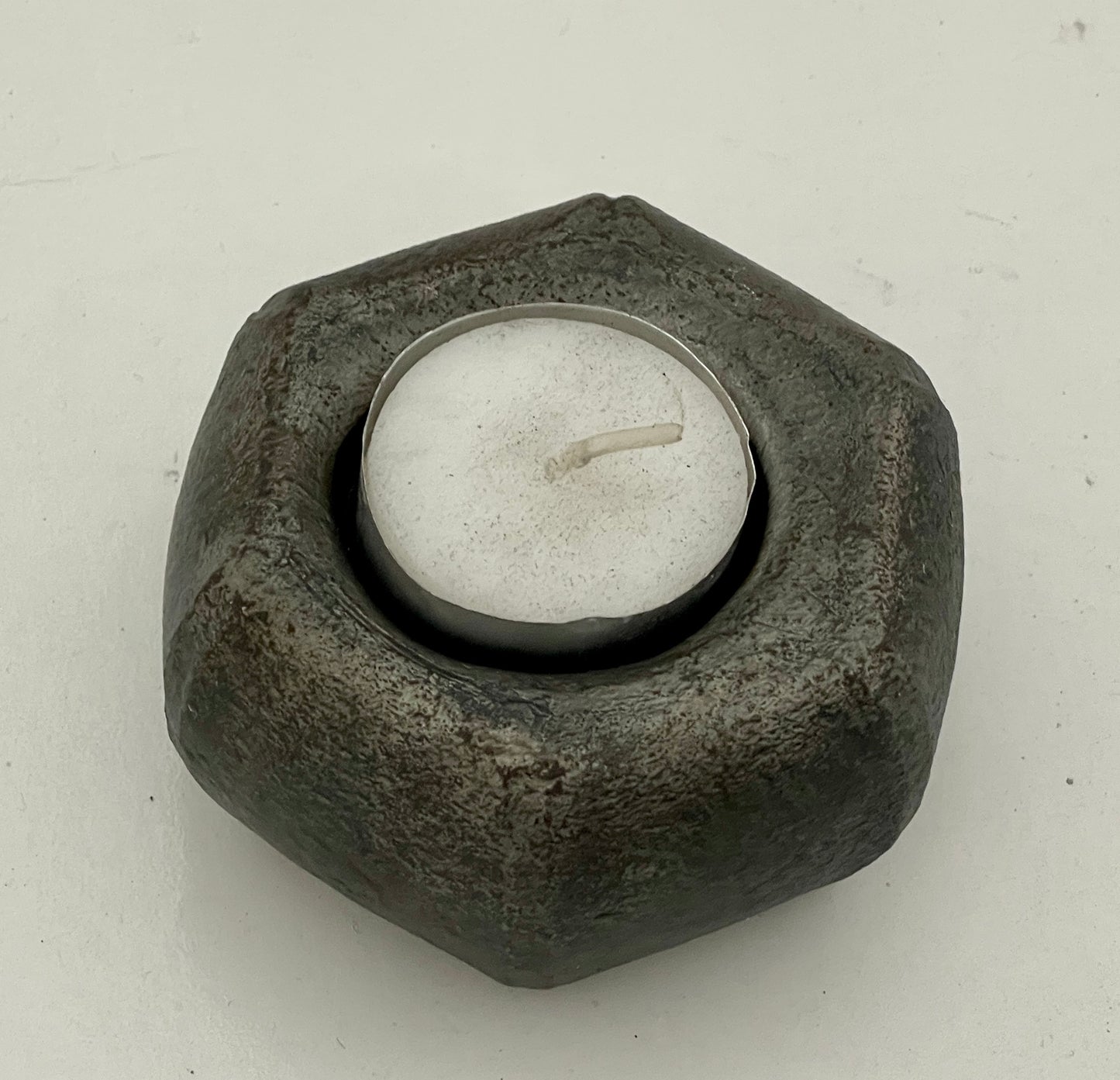 Hand Forged Heavy Tea Light Candle Holder - Hex shape